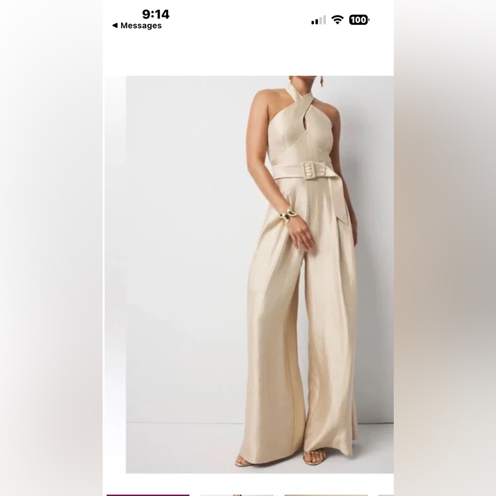 White House Black Market Beige Wide-Leg Jumpsuit